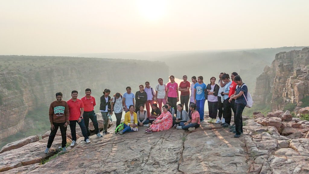 Group photo at sunrise in Gandikota during adventure program by Adventure Sports Academy of Andhra Pradesh (ASAAP)