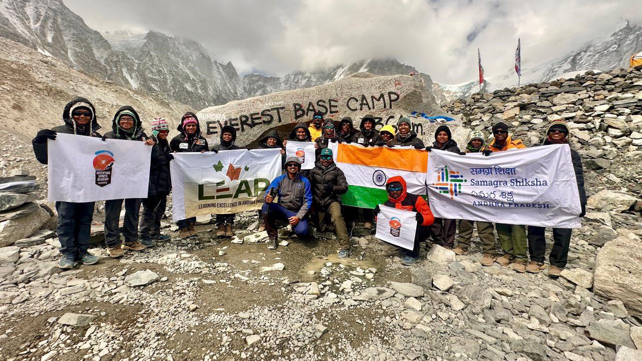Persons with disabilities during Everest Base Camp training group photo at Gandikota organized by Adventure Sports Academy of Andhra Pradesh (ASAAP)