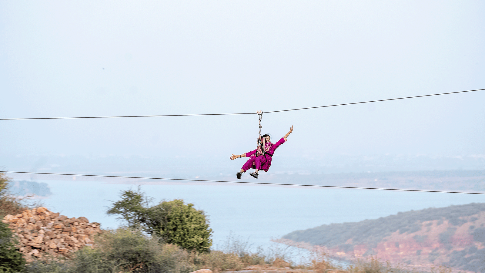 Zipline adventure activity at Gandikota by Adventure Sports Academy of Andhra Pradesh (ASAAP)